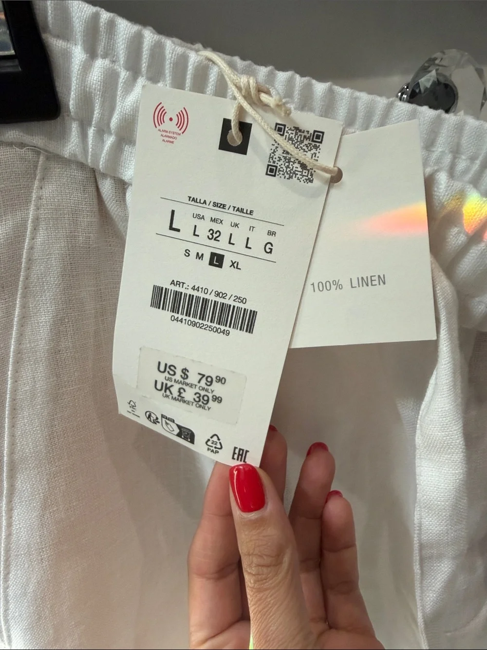 Zara White Linen-Blend Drawstring Pants